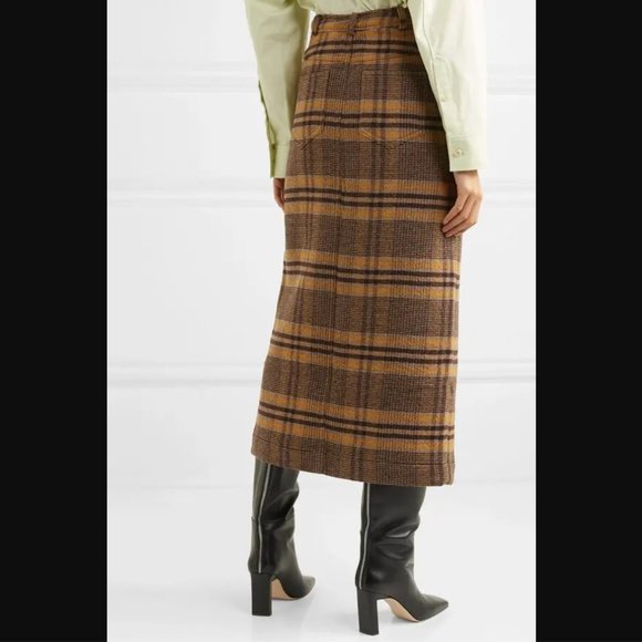 REJINA PYO Runway "Maggie" Checked Wool And Faux Leather Midi Skirt - Picture 3 of 12